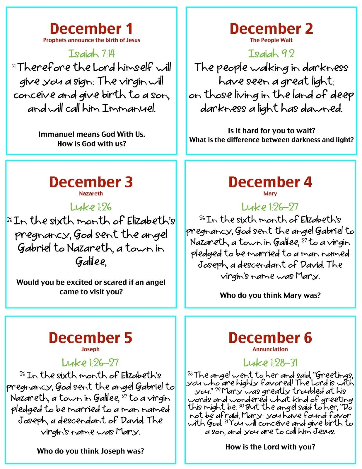 Verses &amp; Discussion Questions For Advent Calendar with regard to Verses For Your Advent Calender