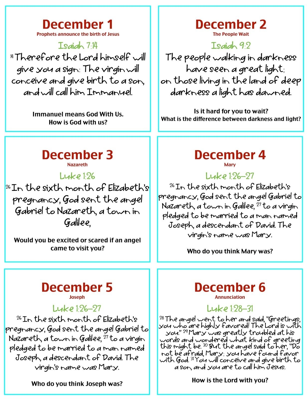 Verses &amp; Discussion Questions For Advent Calendar