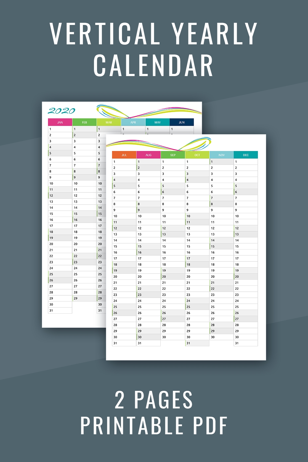 Vertical Yearly Calendar 2019-2020 | Year On Two Pages inside 2019 2020 Calendar Space To Write