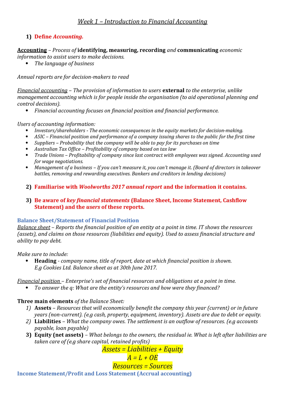Week 1 - Intro To Financial Accounting - Studocu