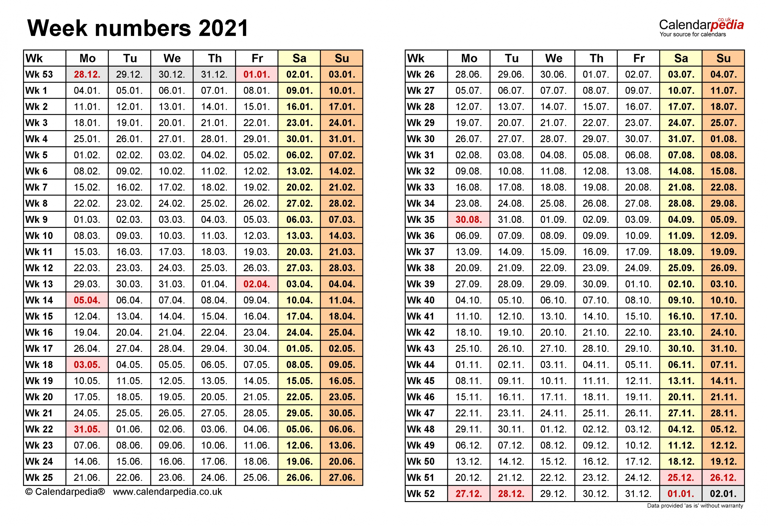 Week Numbers 2021 With Excel, Word And Pdf Templates