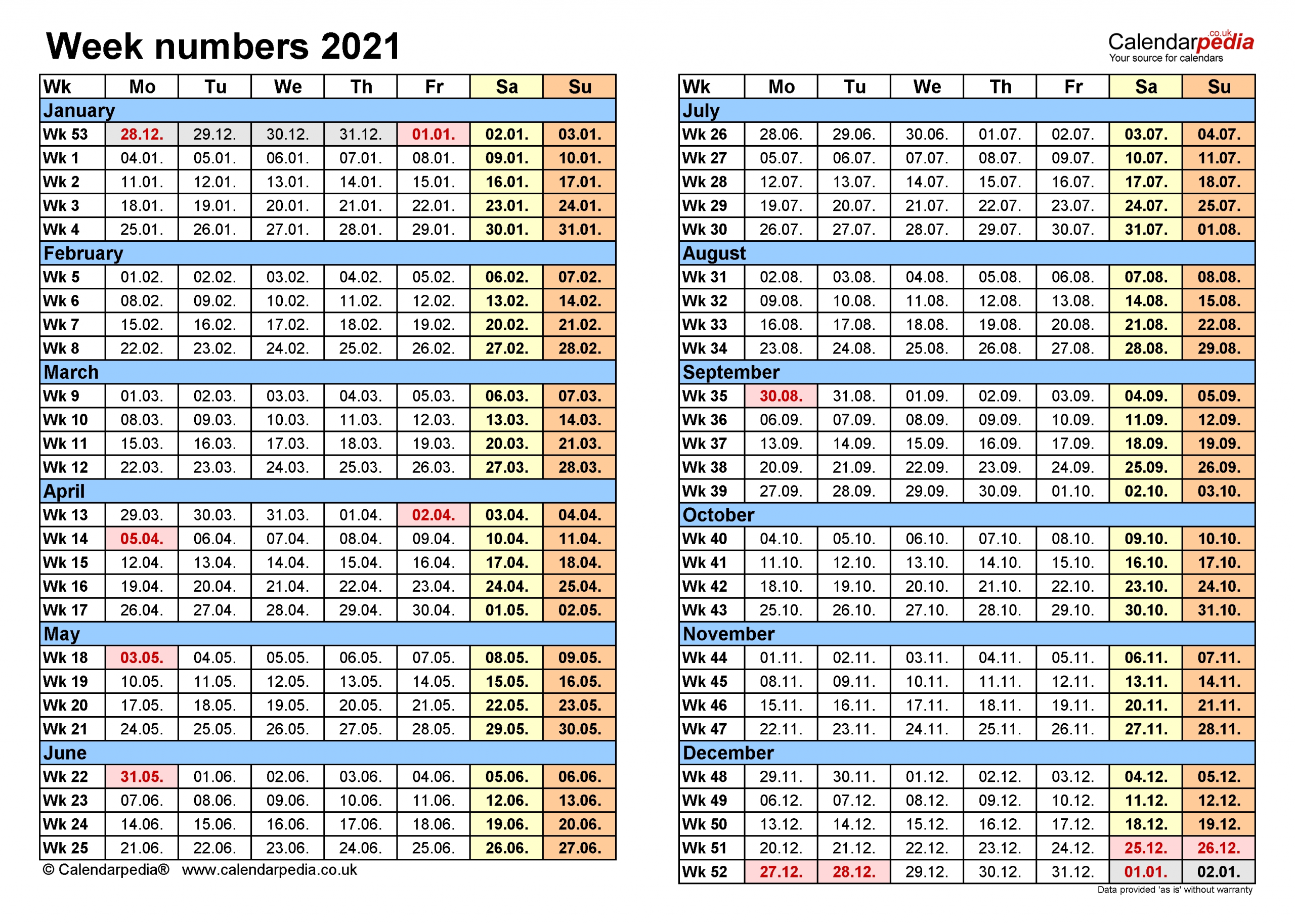 2021 calendar with week number printable free apojust