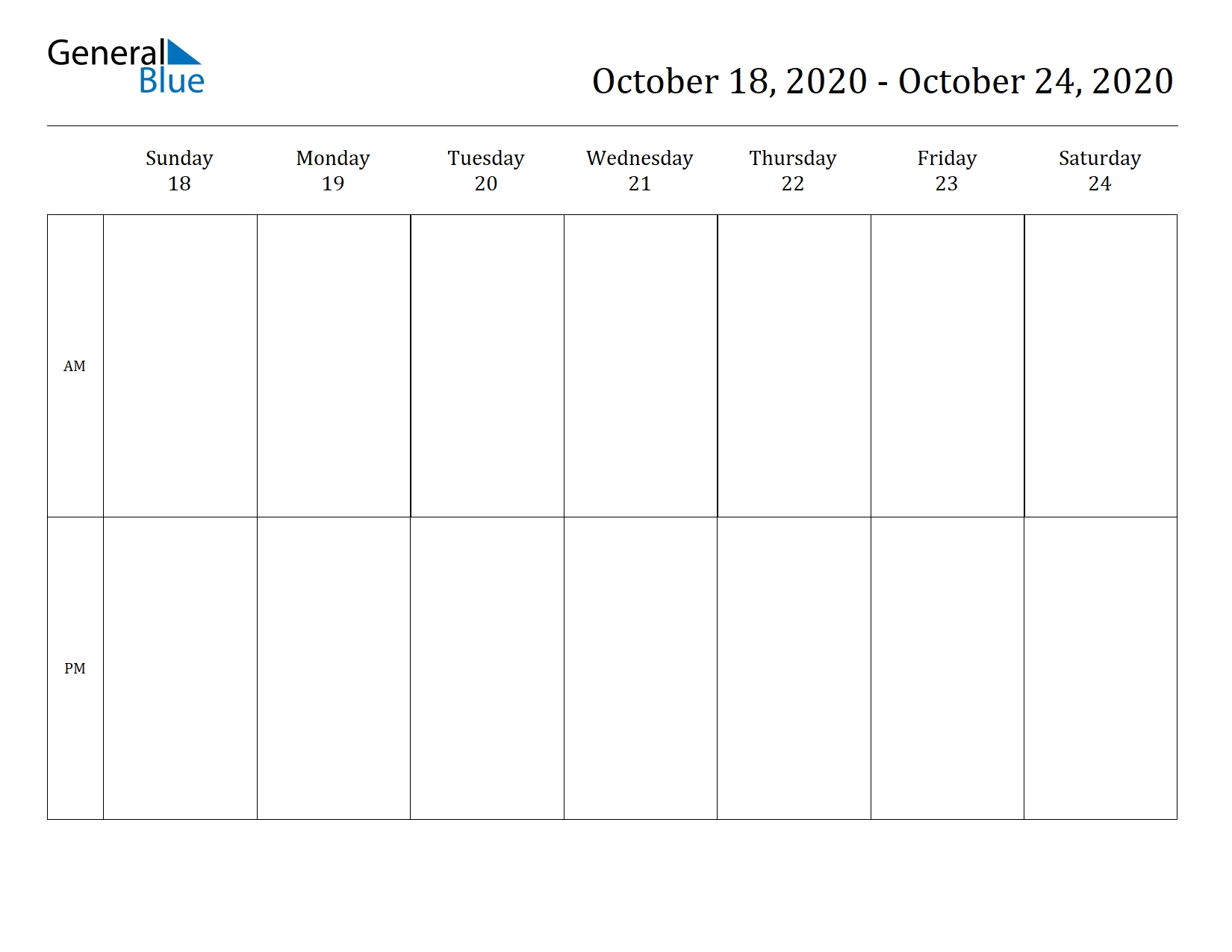 Weekly Calendar - October 18, 2020 To October 24, 2020