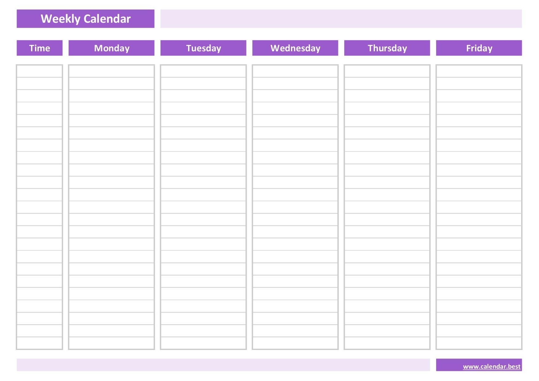 Printable Days Of Week Monday Through Friday Calendar