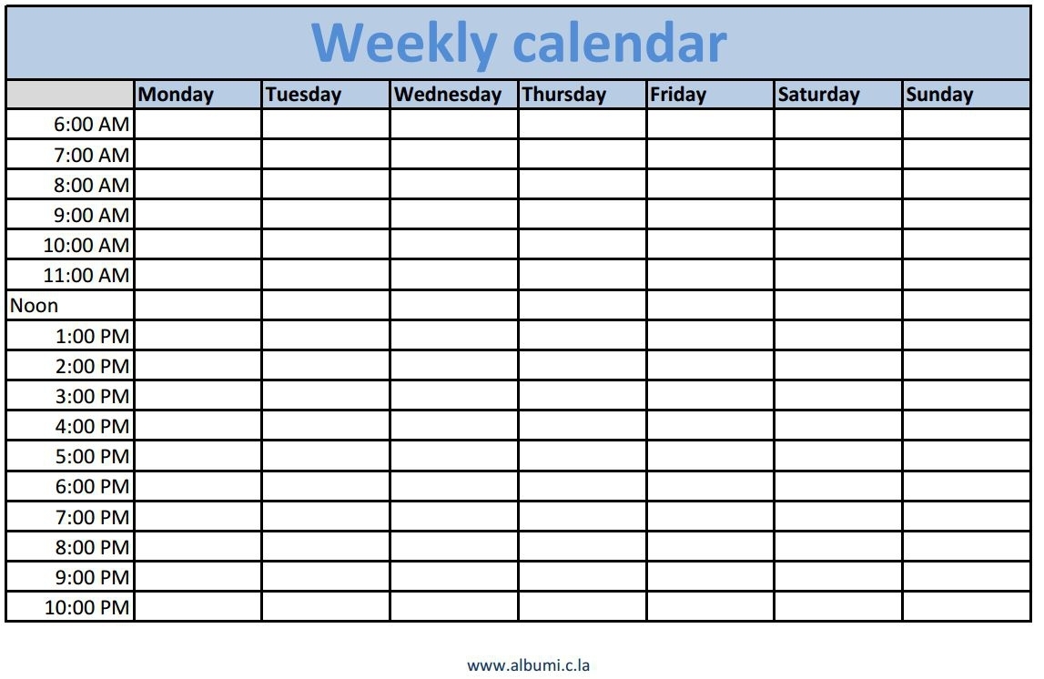 Weekly Calendar With Time Slots Excel – Printable Year Calendar