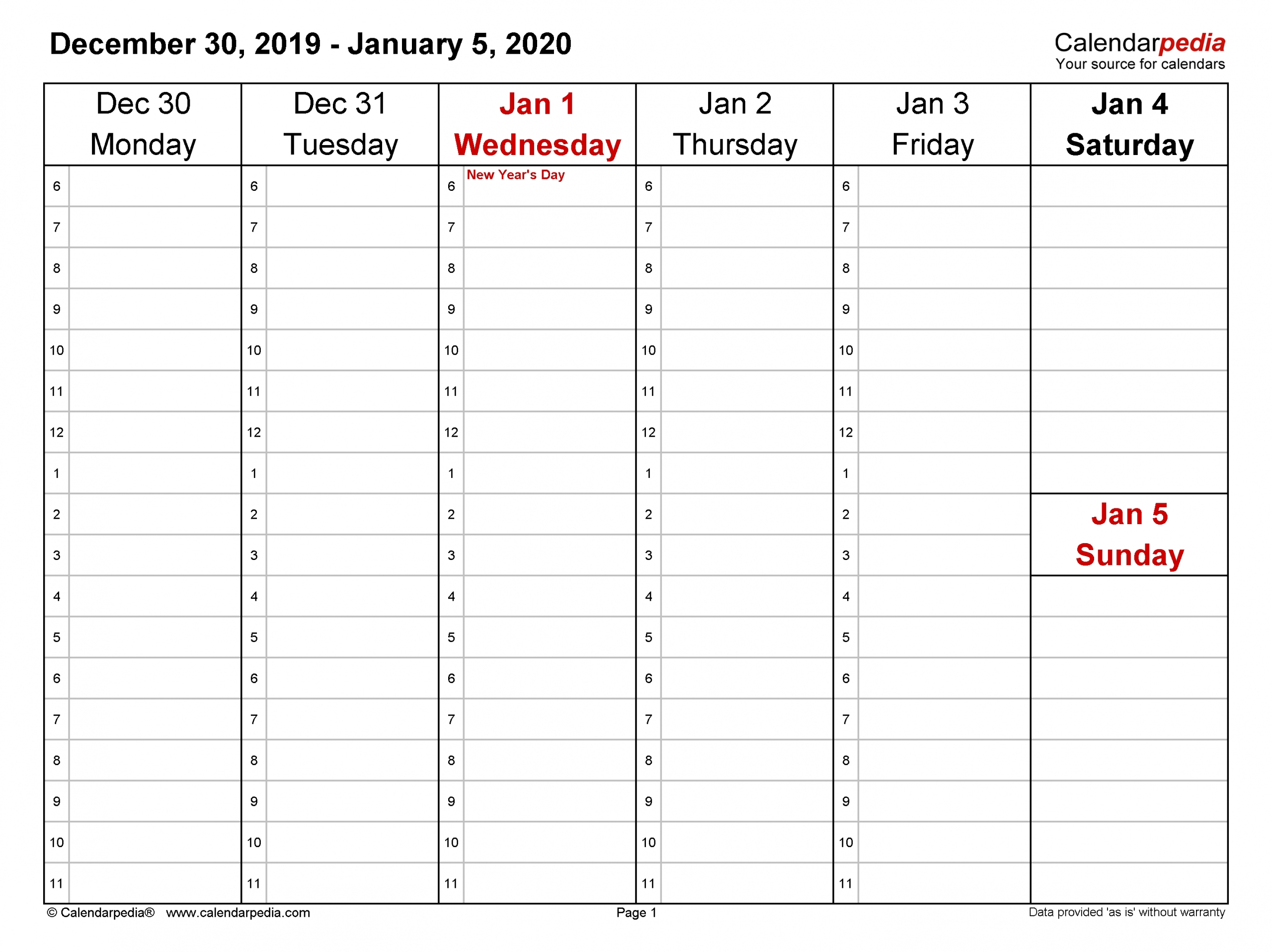 Weekly Calendars 2020 For Excel - 12 Free Printable Templates