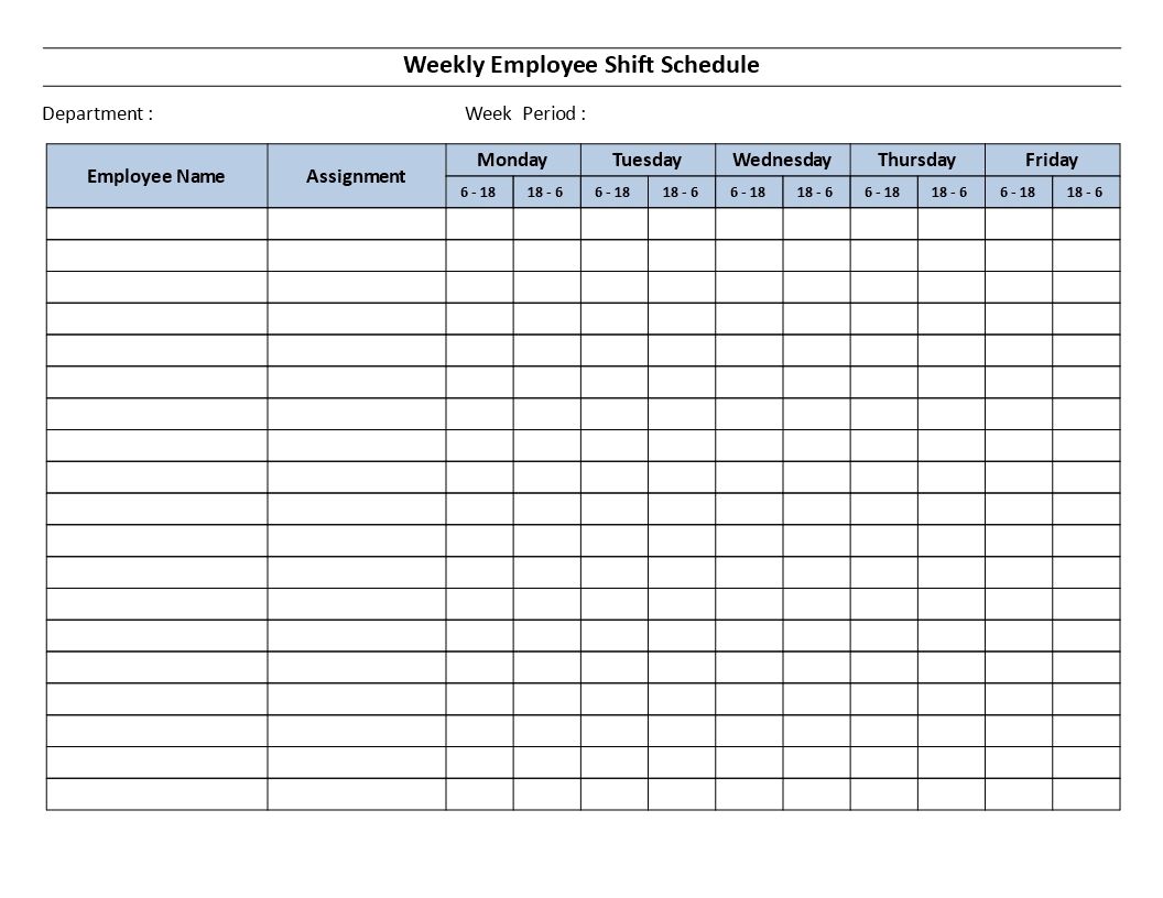 Weekly Employee 12 Hour Shift Schedule Mon To Fri - Weekly