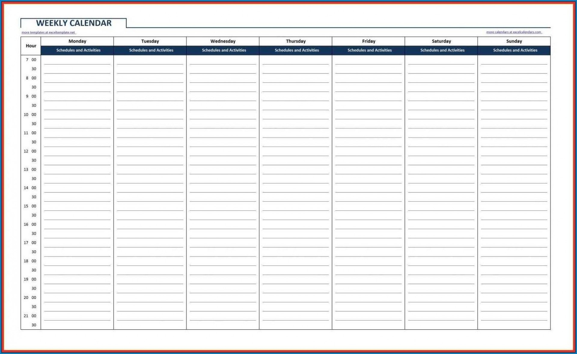 Weekly Hourly Schedule Template ~ Addictionary