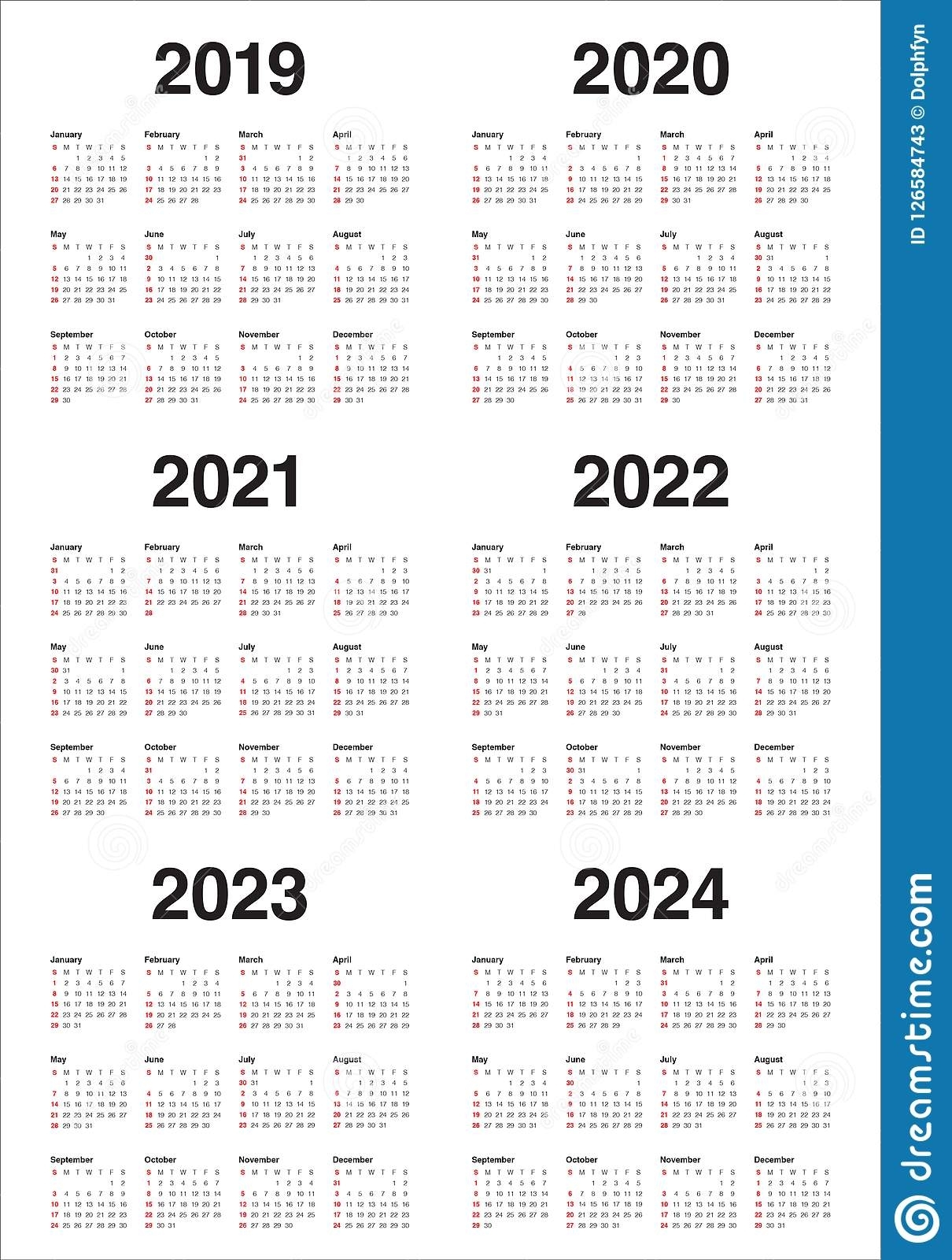 Year 2019 2020 2021 2022 2023 2024 Calendar Vector Design inside Year Calendar 2019 2020 2021 2022 2023 2024