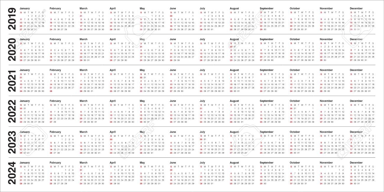 Year 2019 2020 2021 2022 2023 2024 Calendar Vector Design Template,.. inside Year Calendar 2019 2020 2021 2022 2023 2024