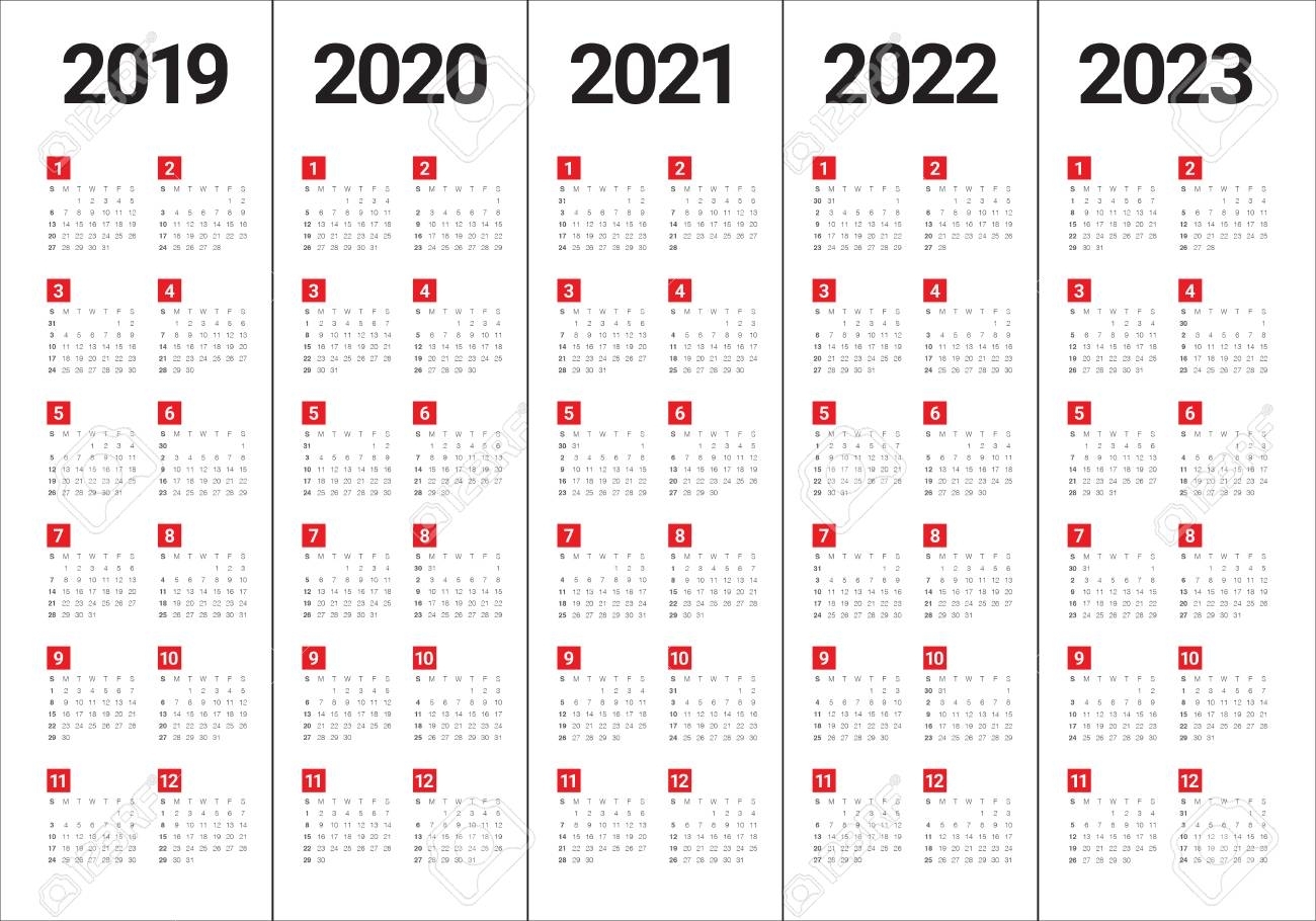 Year 2019 2020 2021 2022 2023 Calendar Vector Design Template,.. within Calendars 2020 2021 2022 2023