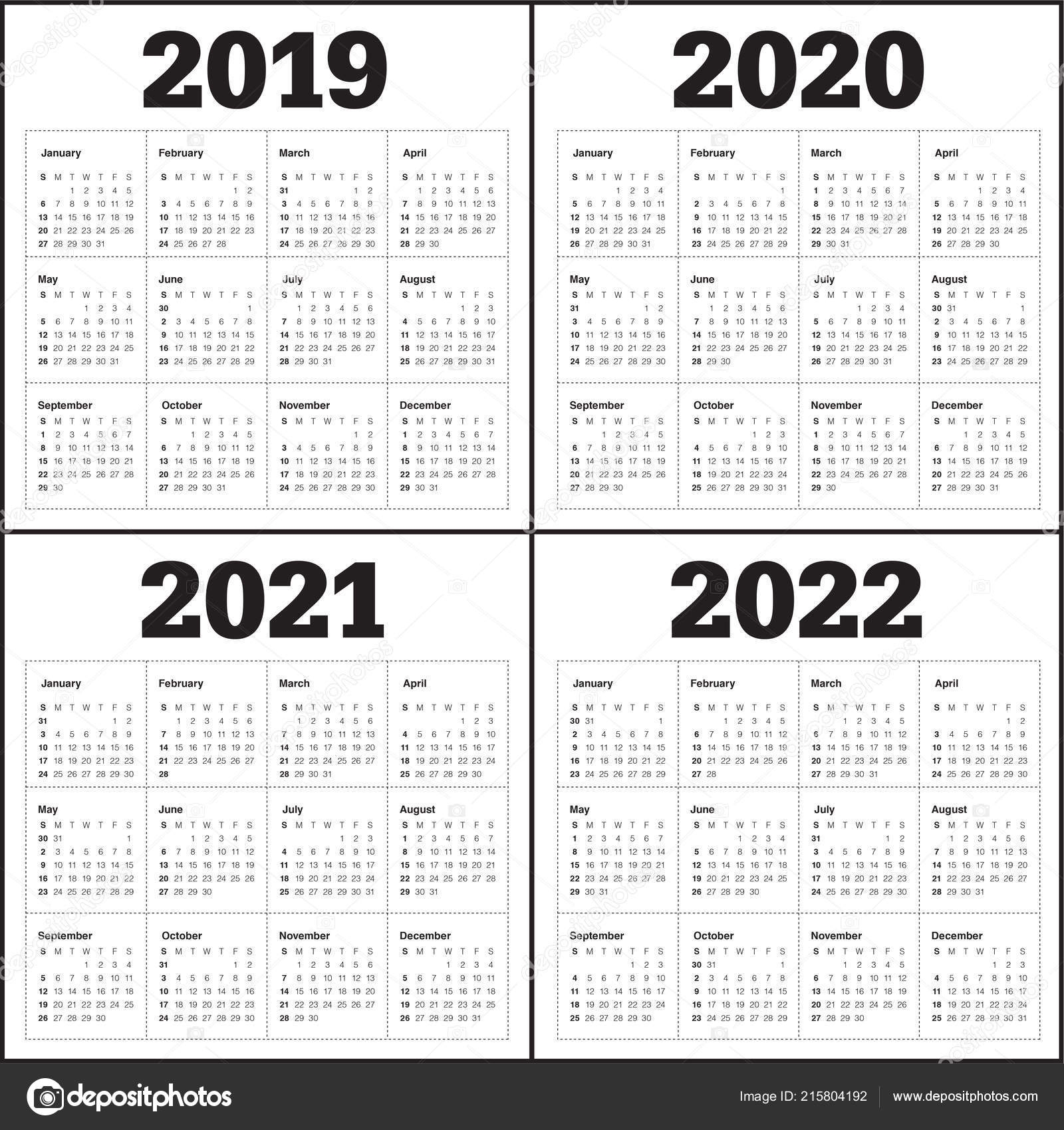 Year 2019 2020 2021 2022 Calendar Vector Design Template, Simple And Clean  Design 215804192