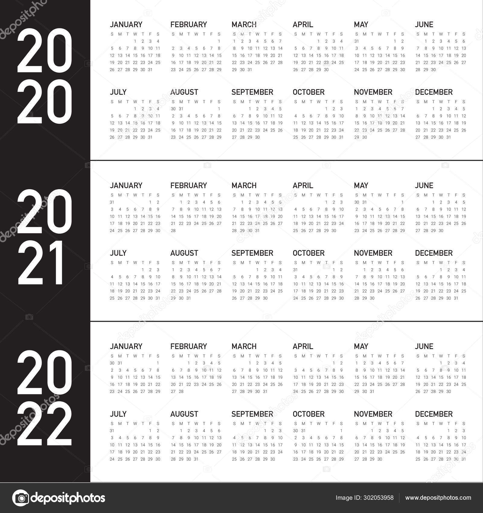 Year 2020 2021 2022 Calendar Vector Design Template 302053958