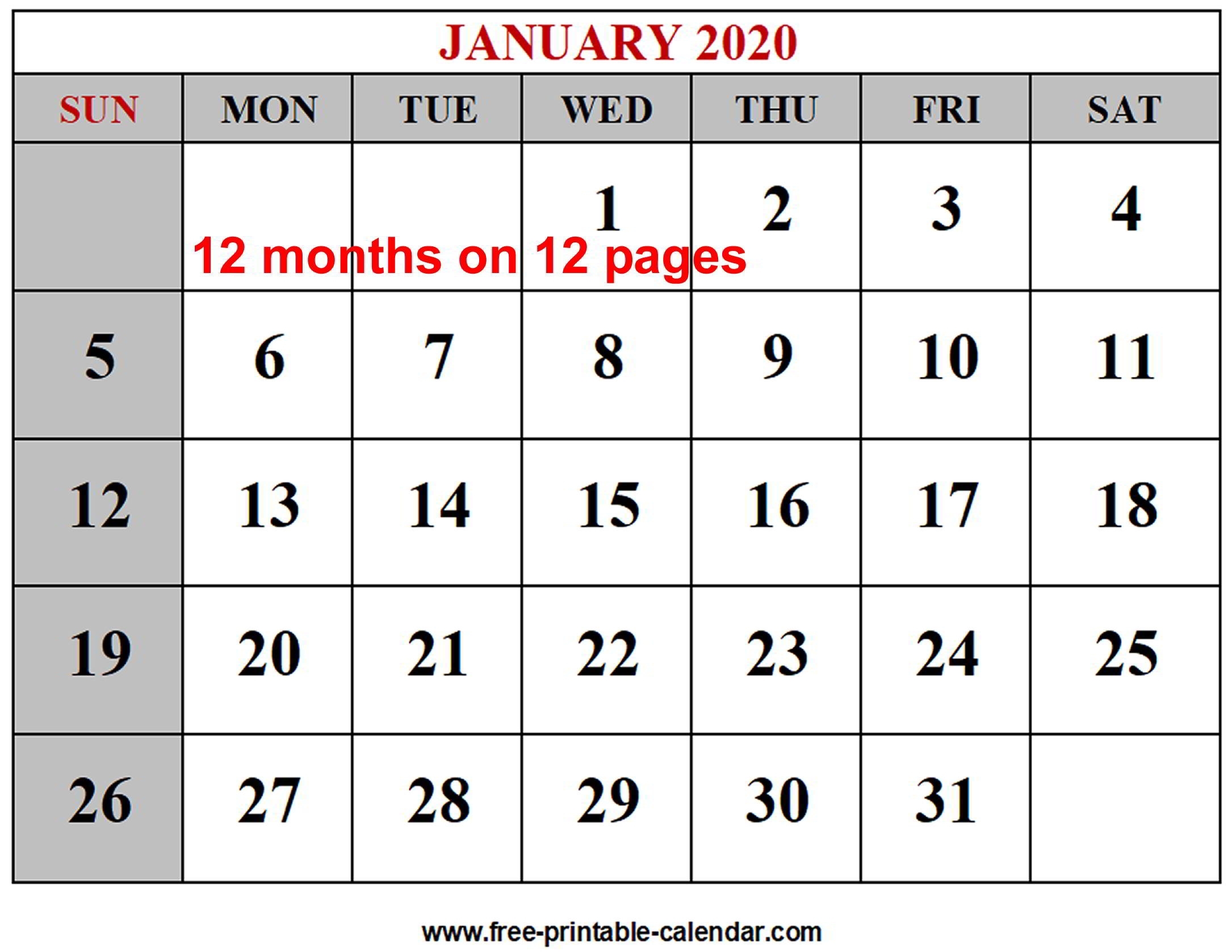 Year 2020 Calendar Templates - Free-Printable-Calendar within 2020 Free Monthly Calendars To Print