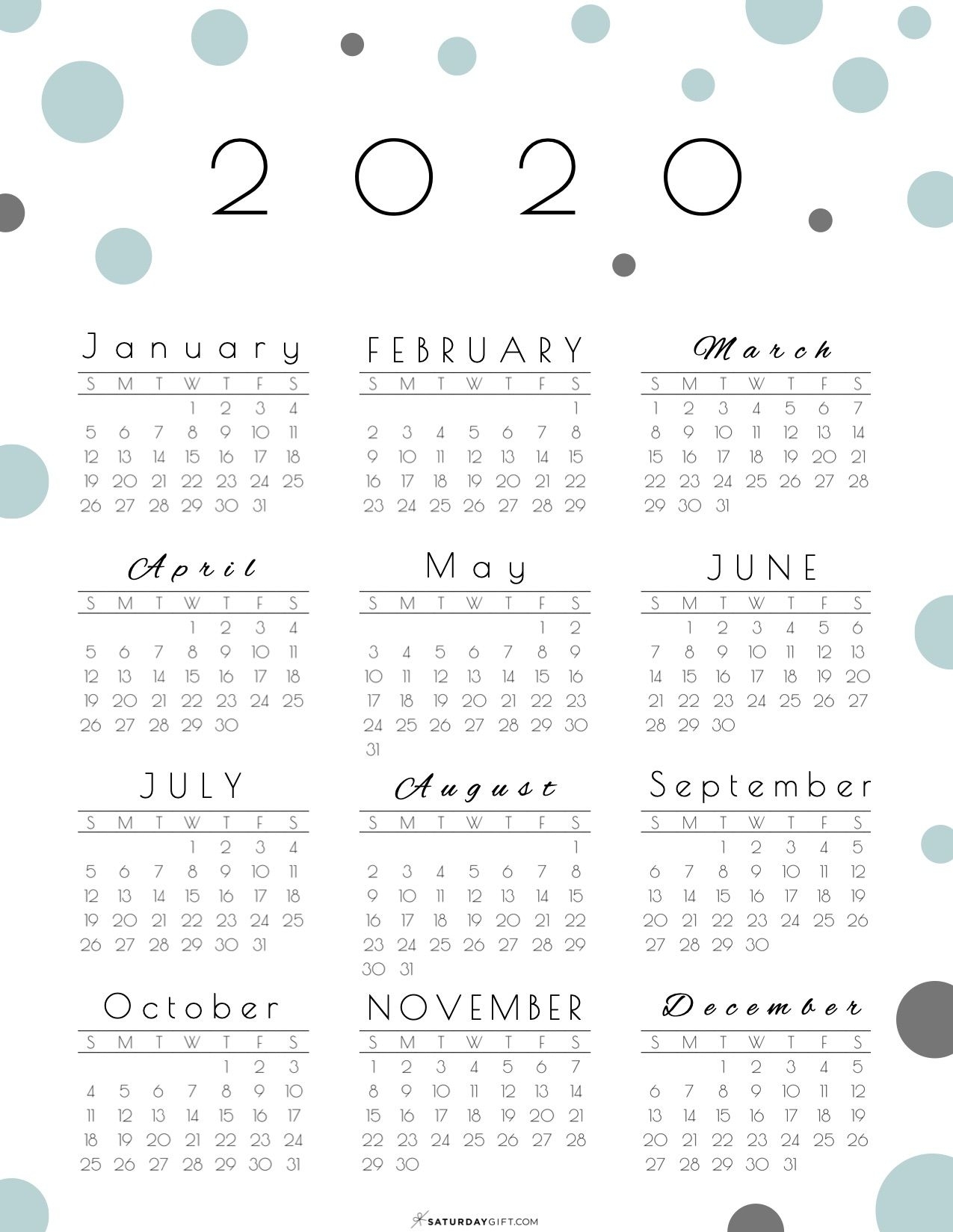 Year At A Glance Calendar 2020 - Pretty (&amp;Free!) Printable inside 2020 At A Glance Calendar Template