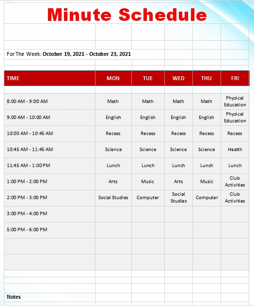 Ace Minute Increment Schedule Template Resource Excel Rezfoods