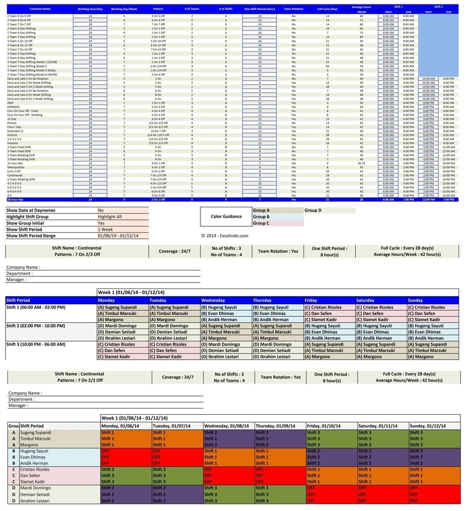 12 Hour Shifts With 20 People Template - Calendar