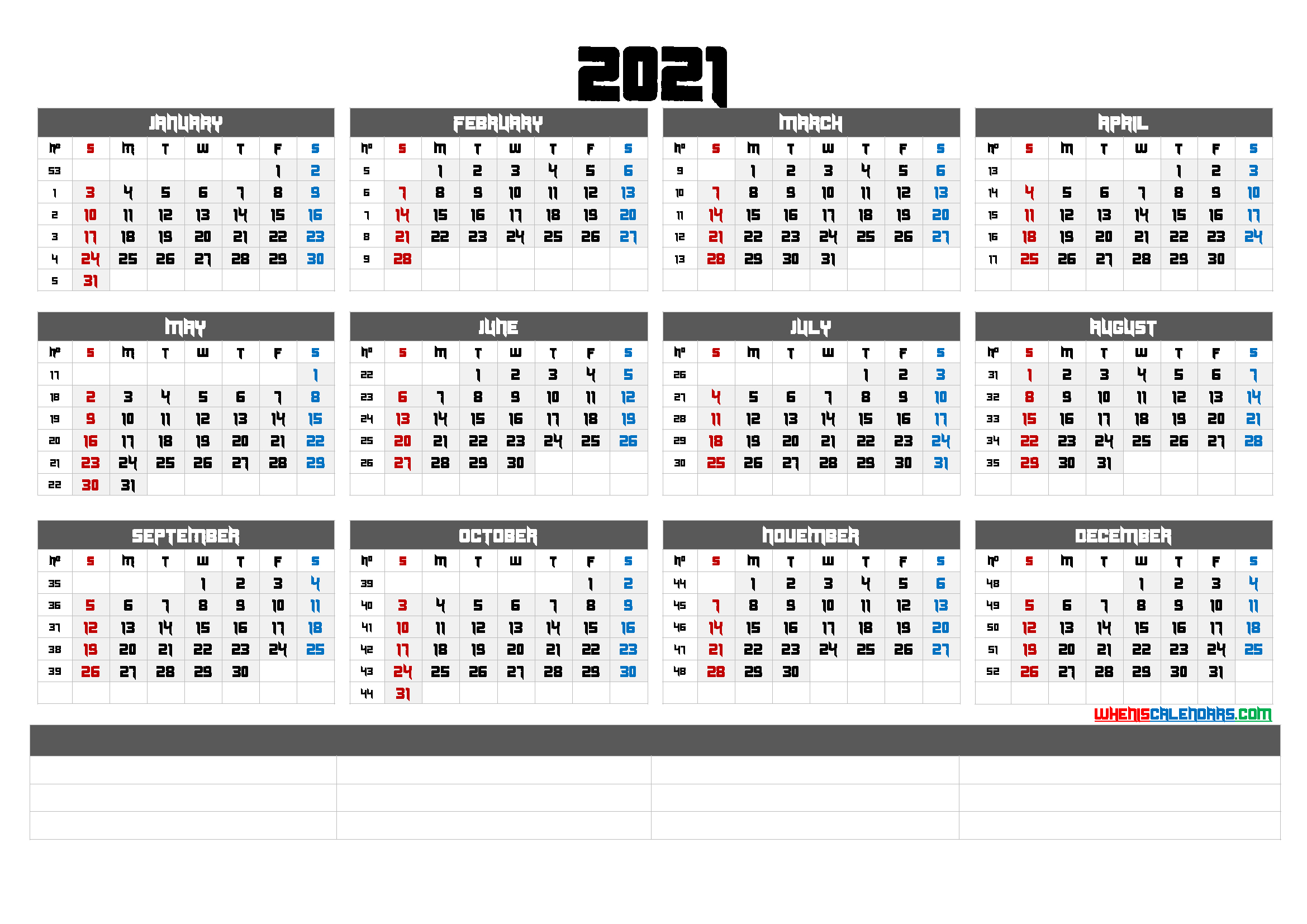 12 Month Calendar Printable 2021 (6 Templates)