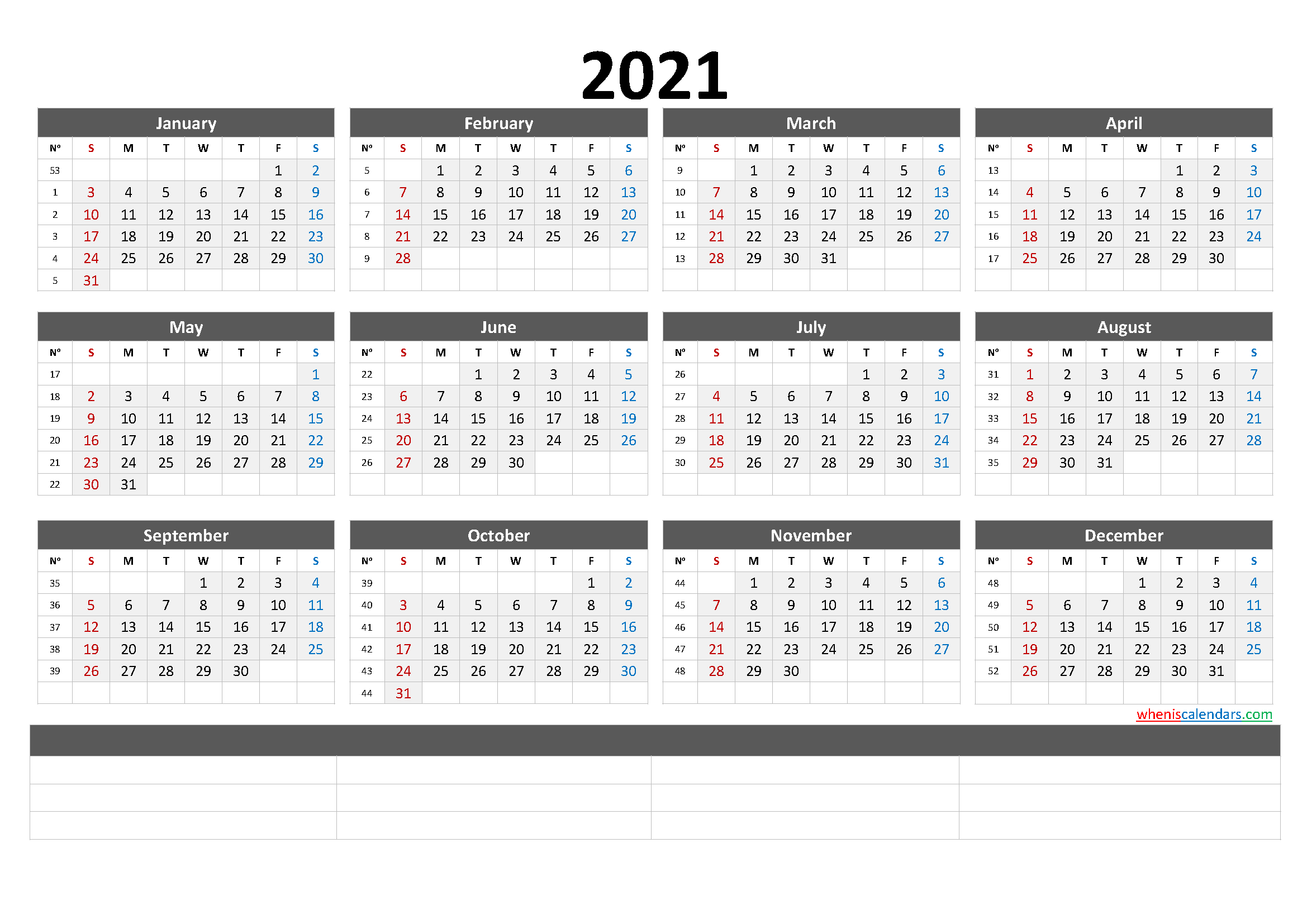 12 Month Calendar Printable 2021 (6 Templates)