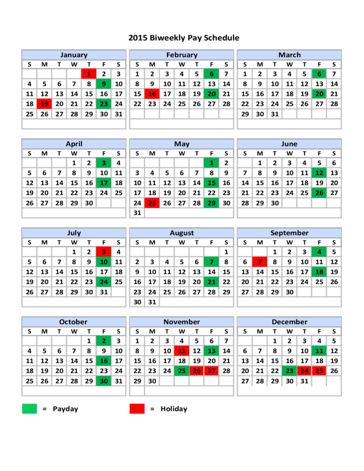 2015 Biweekly Pay Schedule Free Download