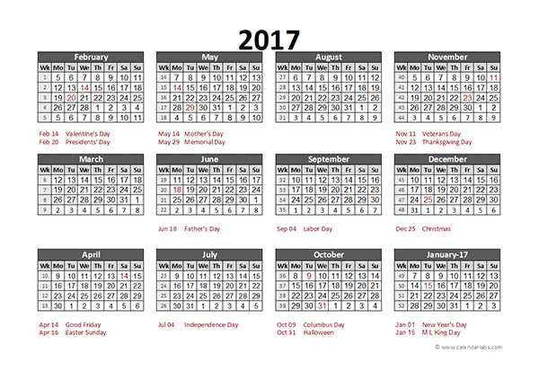 2017 Accounting Calendar 5-4-4 - Free Printable Templates