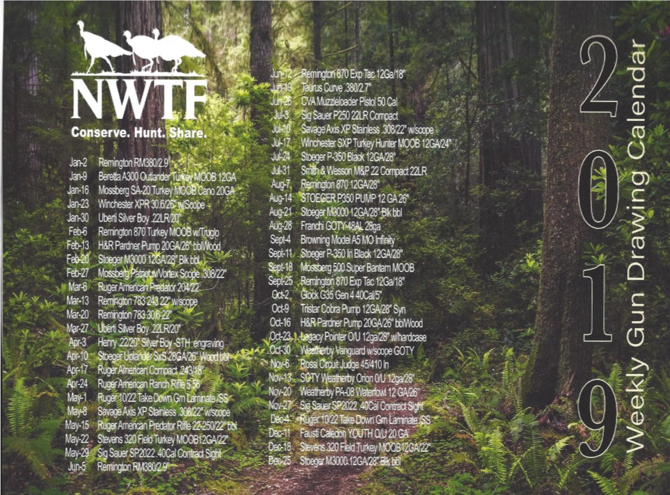 2019 Calendar - 52 Week Draw - Nwtf Huachuca Gould&#039;S