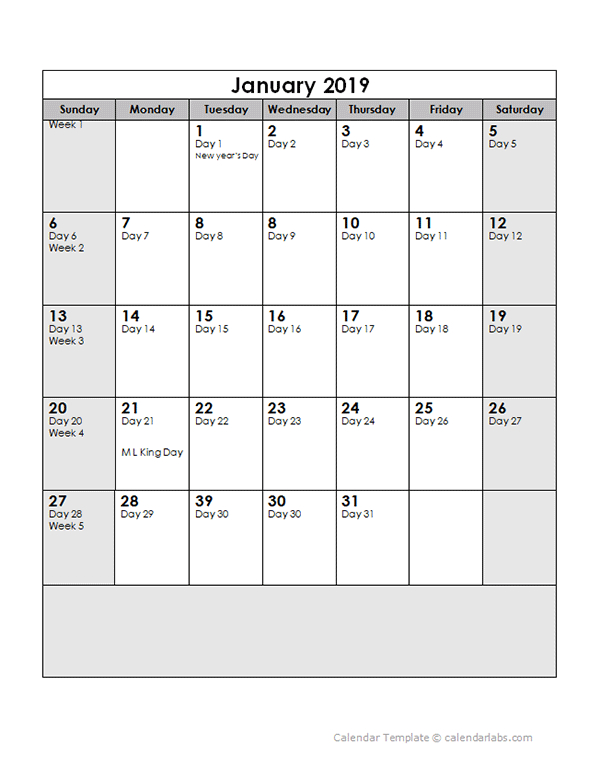 2019 Calendar With Julian Dates - Free Printable Templates