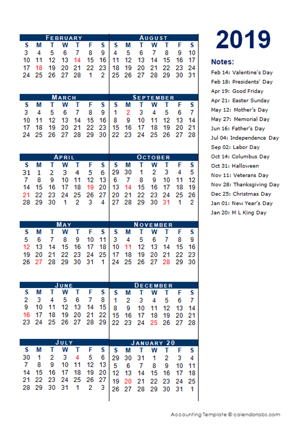 2019 Fiscal Period Calendar 4-4-5 - Free Printable Templates