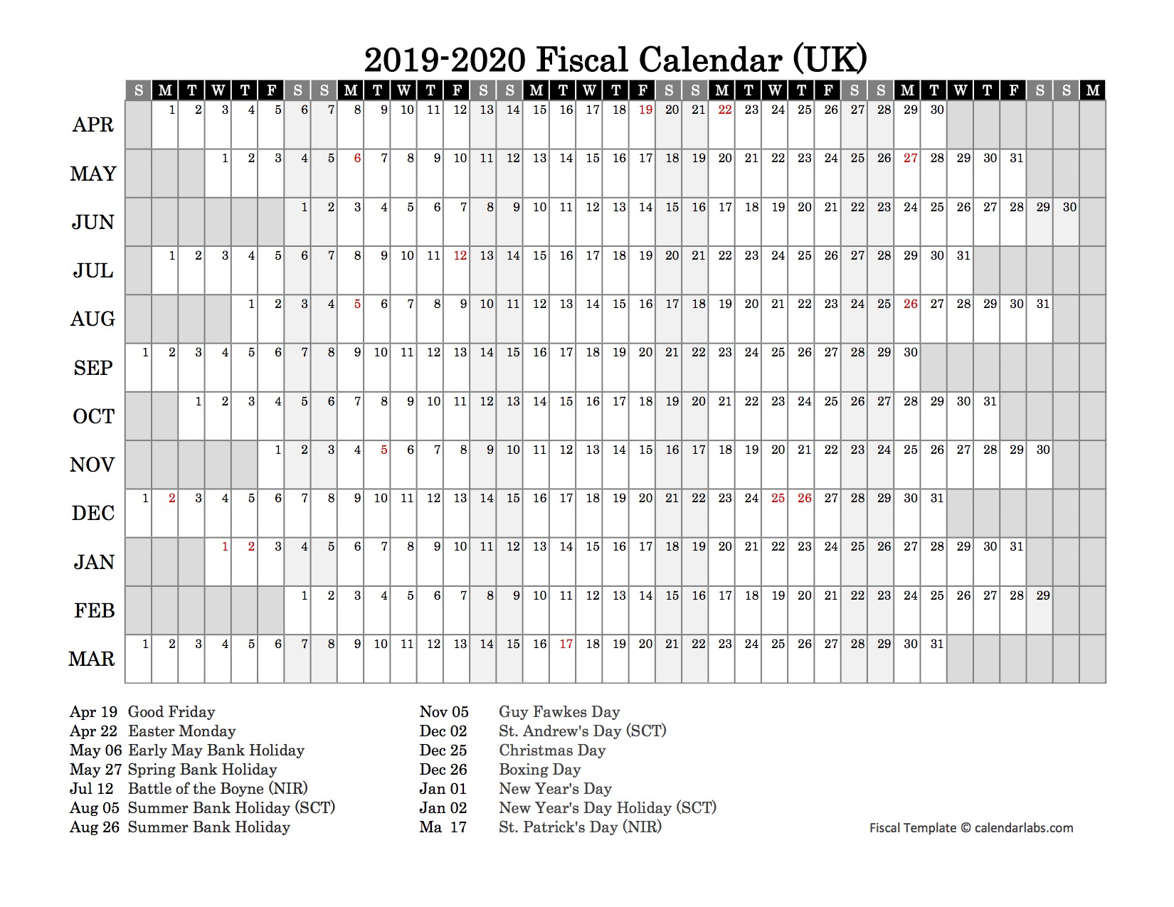 2019 Fiscal Year Calendar - Free Printable Templates