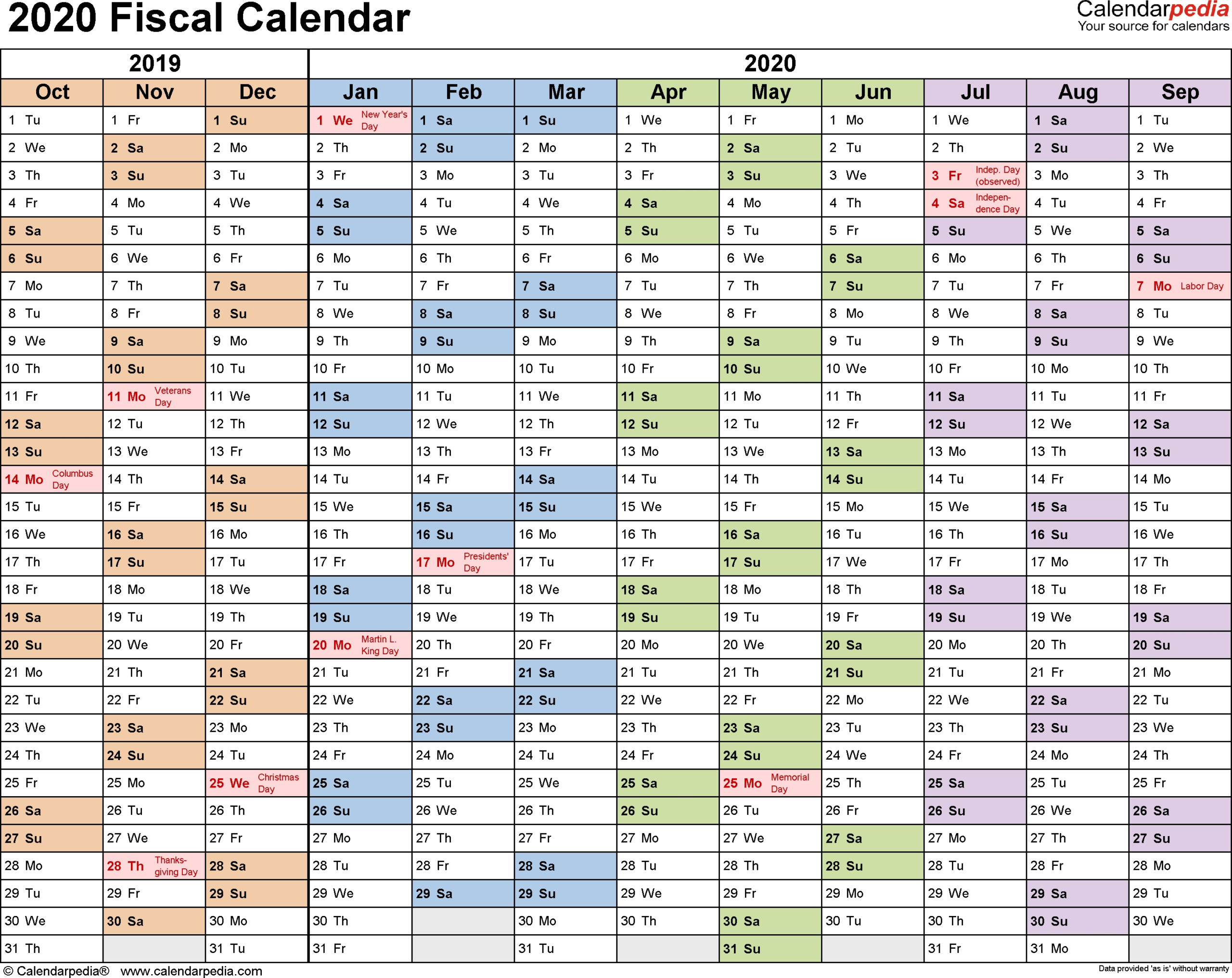 2020 20 Australian Financial Year Calendar - Template