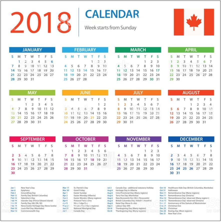 2020 Calendar Canada Stat Holidays - Calendrier