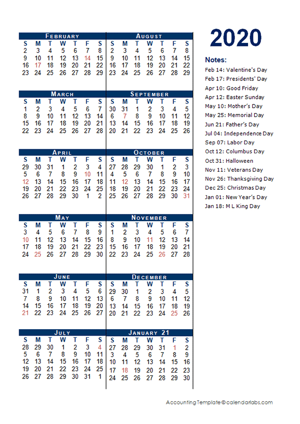 2020 Fiscal Period Calendar 4-4-5 - Free Printable Templates
