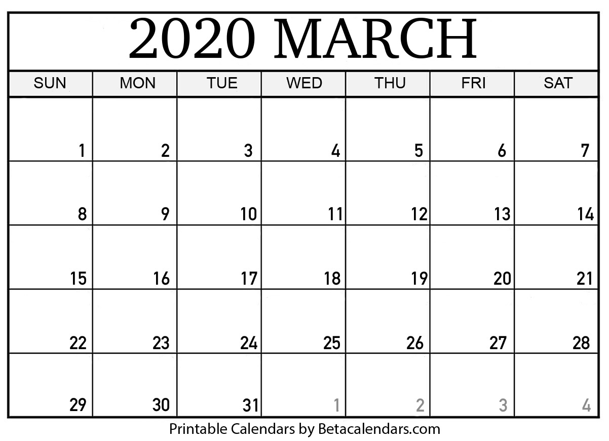 2020 Free Printable Calendar Large Numbers | Calendar