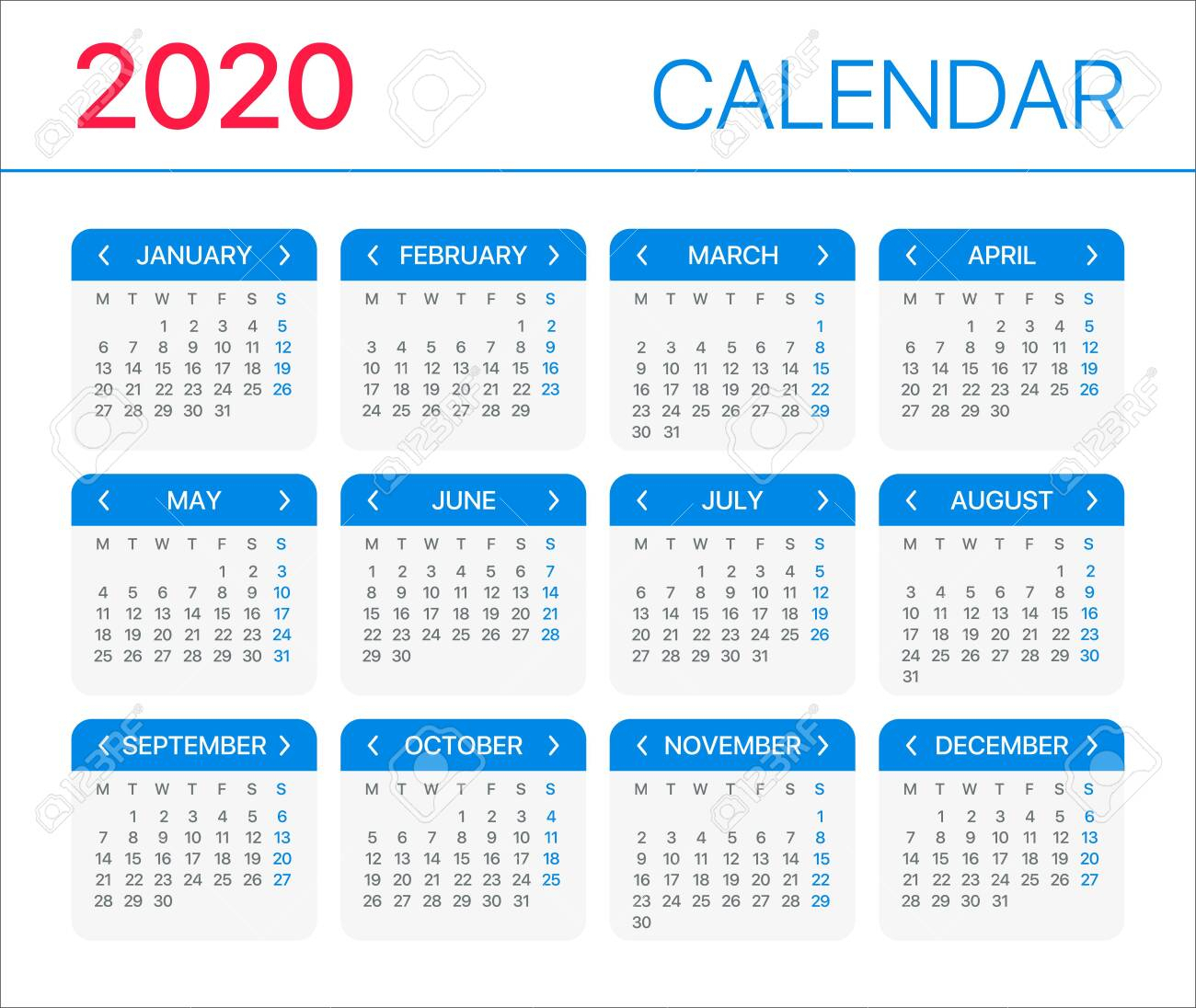 2020 Monday Through Sunday Calendar Template | Calendar