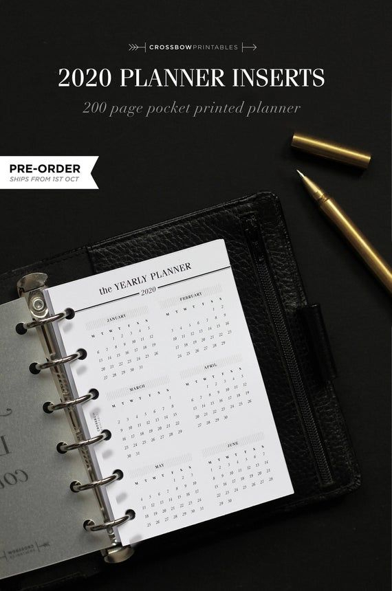 2020 Pocket Inserts Printed Filofax Pocket 2020 Calendar