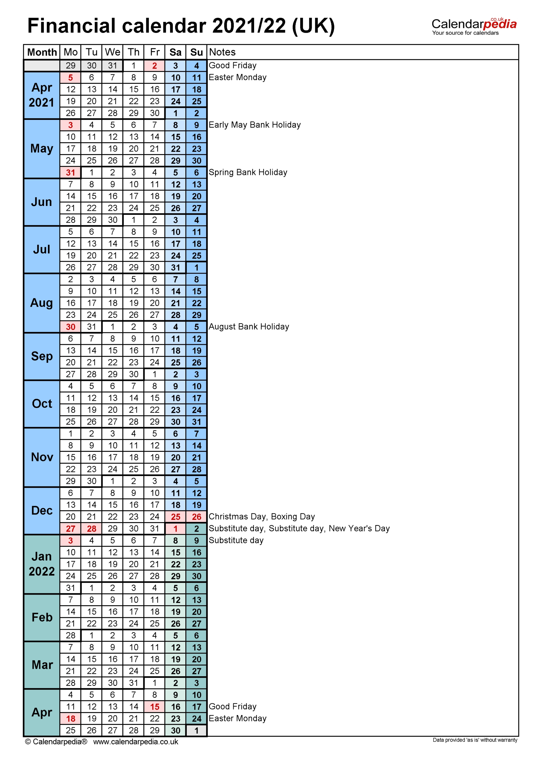 2021-19 Financial Calendar Dates - Template Calendar Design