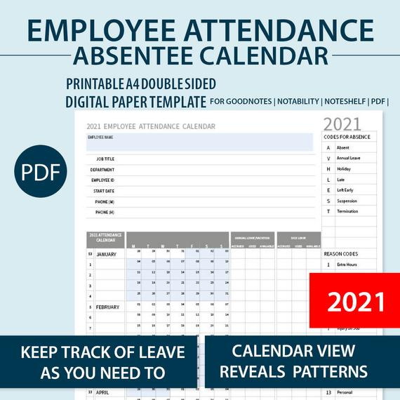 2021 A4 Printable Employee Attendance Absentee | Etsy