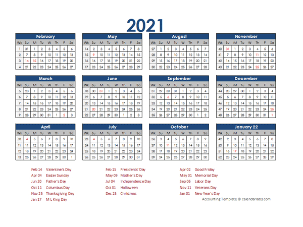 2021 Accounting Calendar 4-5-4 - Free Printable Templates