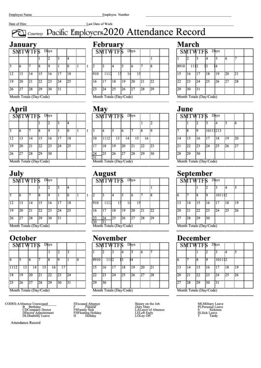 2021 Attendance Calendar Pdf | Printable Calendar Template