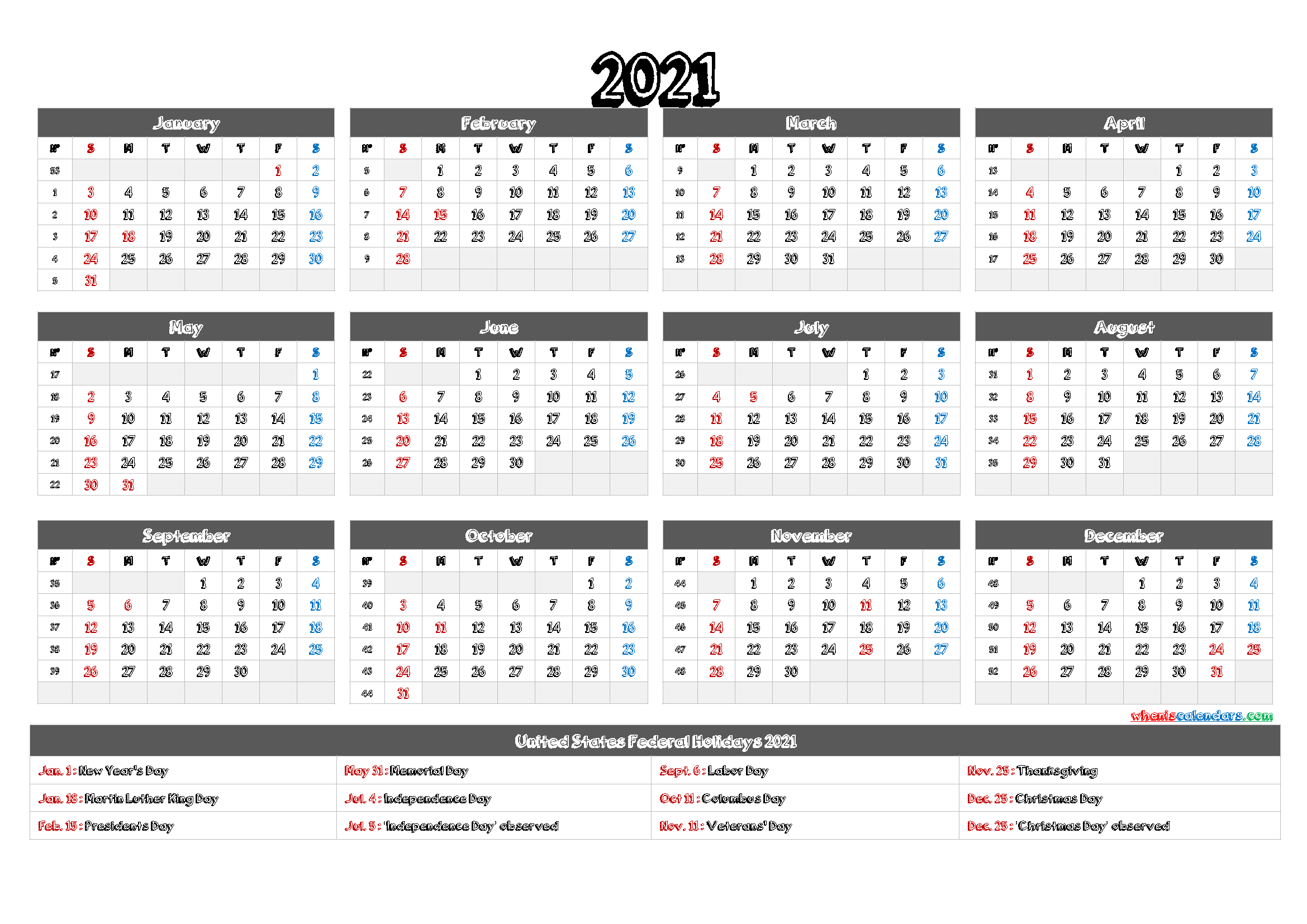 2021 Calendar Printable Pdf - 12 Templates - Free 2020 And