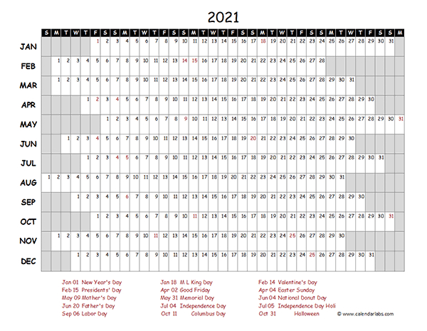 2021 Calendar Template Excel