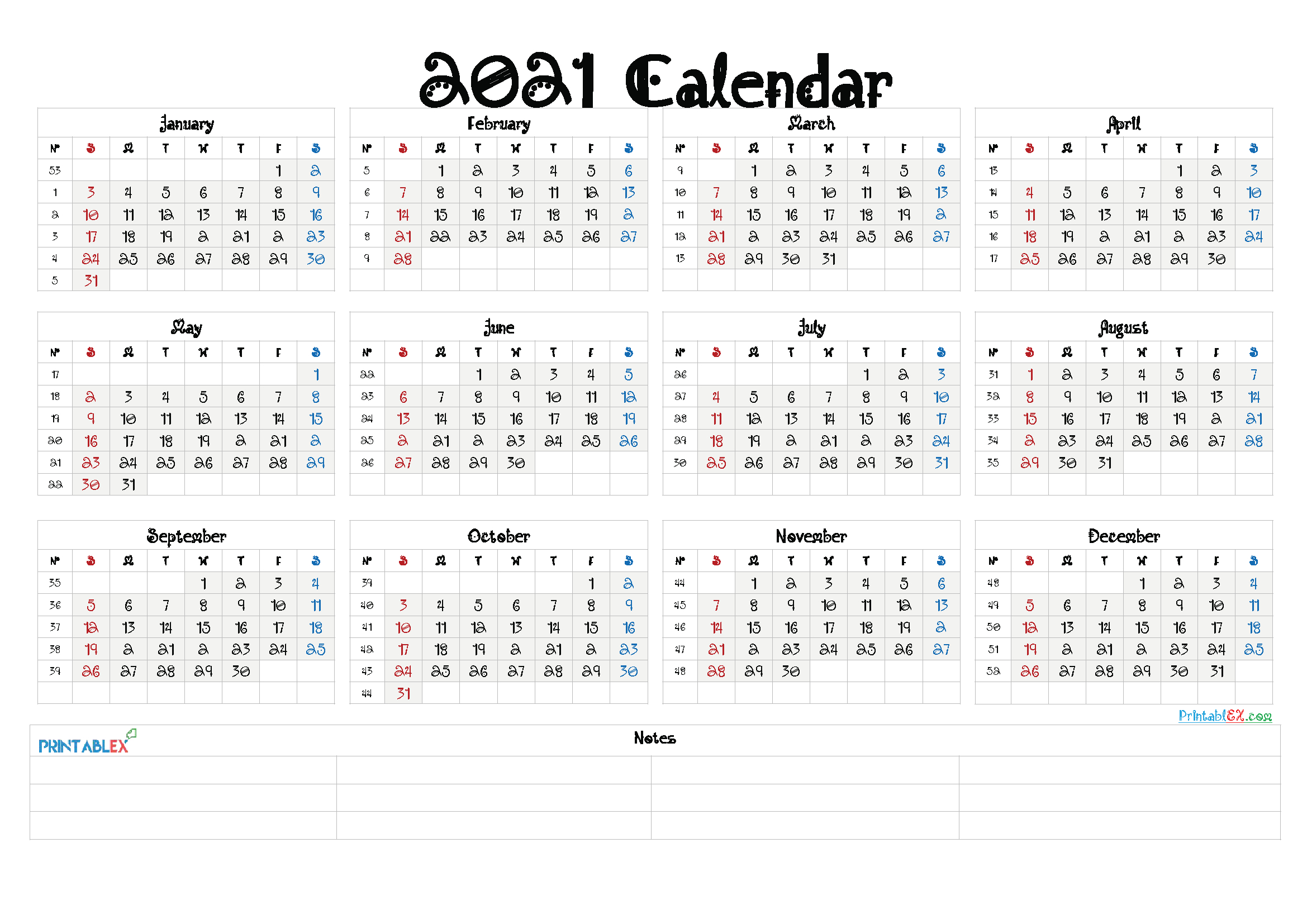 2021 Calendar Template Pdf, Word, Excel Free Download