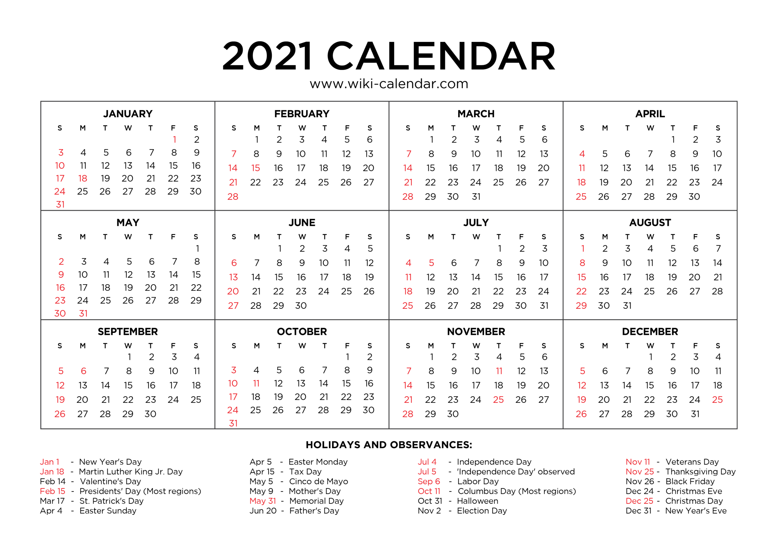 2021 Calendar To Fill In | Calendar Template Printable