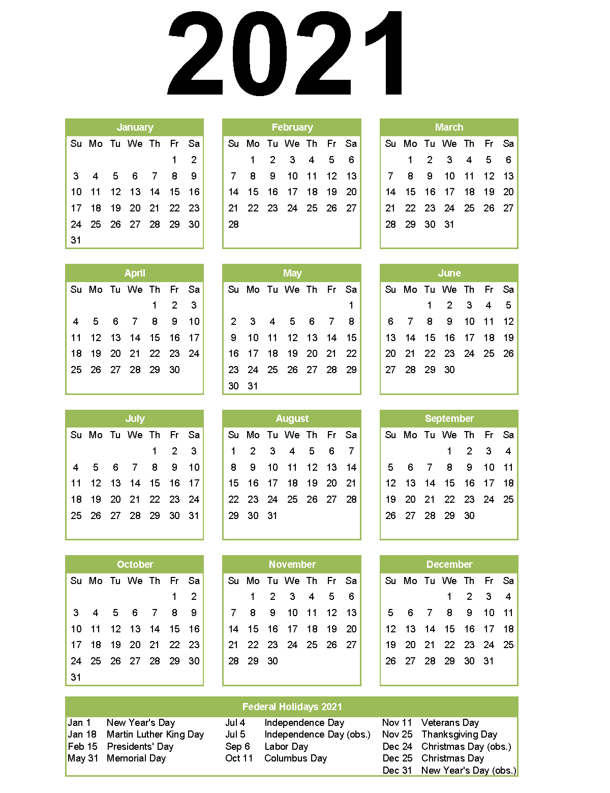 2021 Calendar With Holidays | Calendar 2021