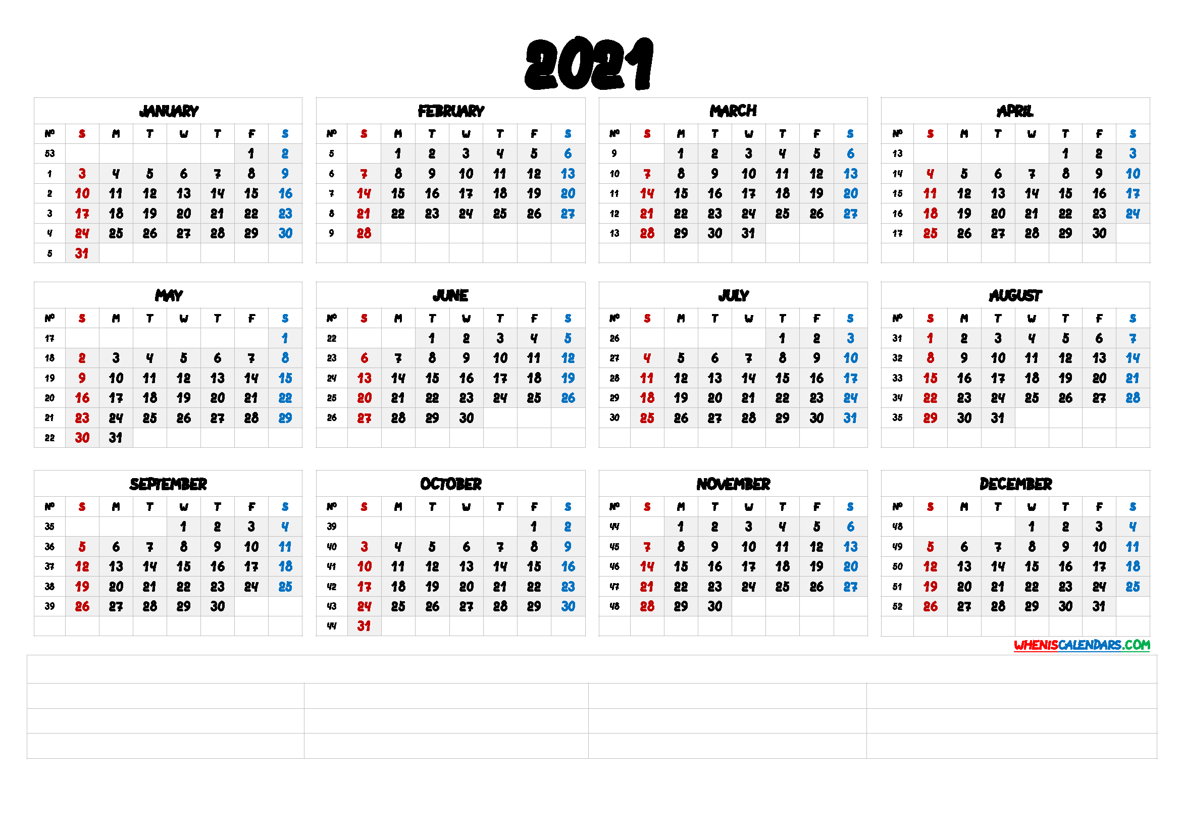 2021 Calendar With Week Number Printable Free / 2021 Free