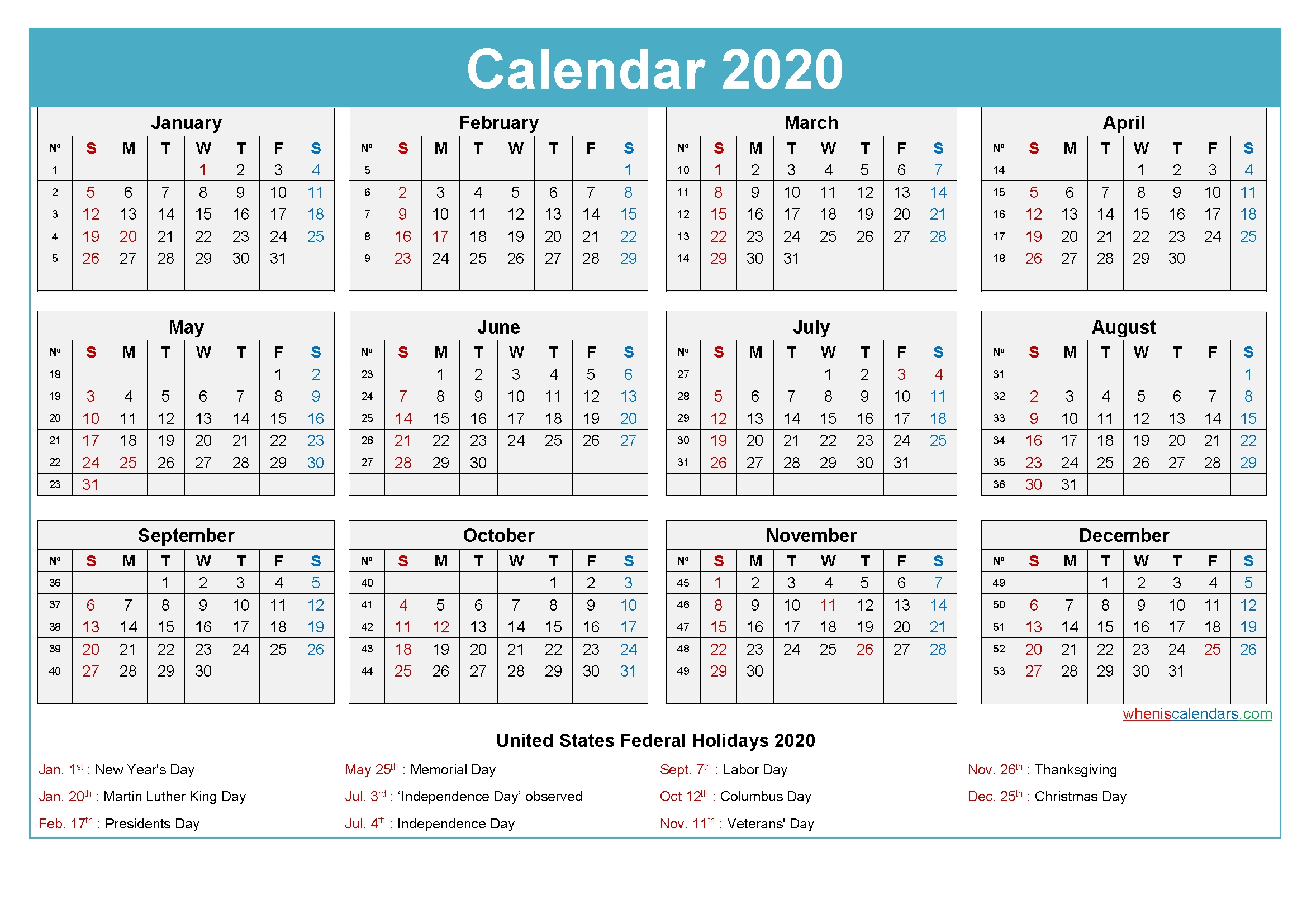 2021 Calendar With Week Number Printable Free - Week