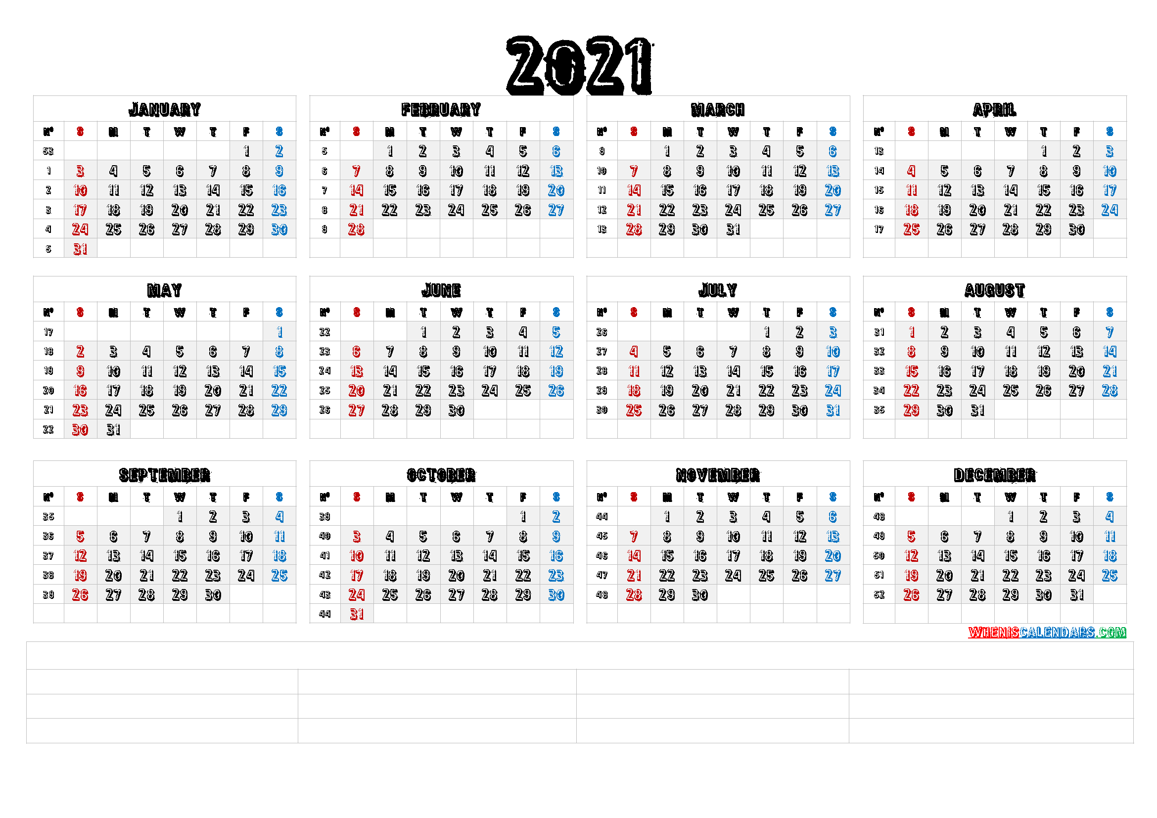 2021 Calendar With Week Numbers Printable (6 Templates