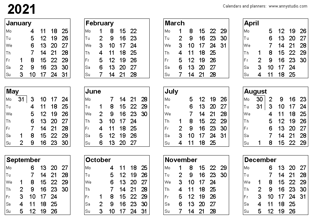 2021 Calendar With Week Numbers Printable