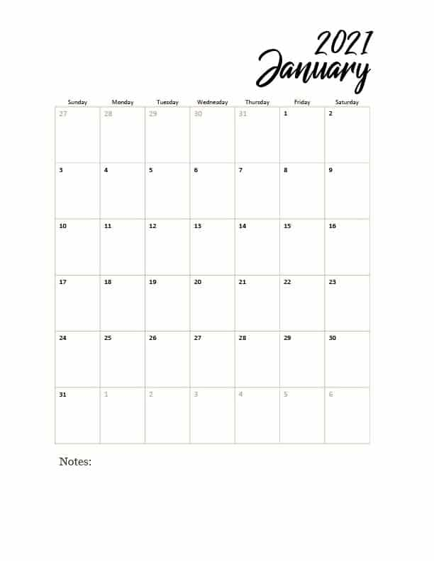 2021 Printable Calendar Free - Strength Essence