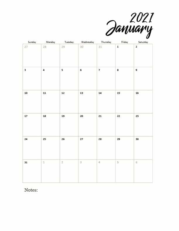 Free Printable December 2021 8.5 X 11